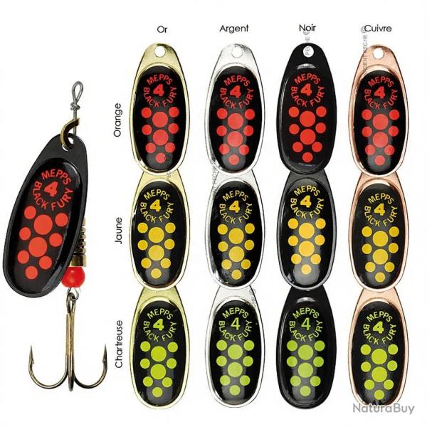 Cuiller MEPPS black furry x1 n�0 noir points chartreuse