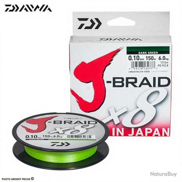 Tresse DAIWA J Braid X8 chartreuse 150m � 0.06mm (PE0.6)