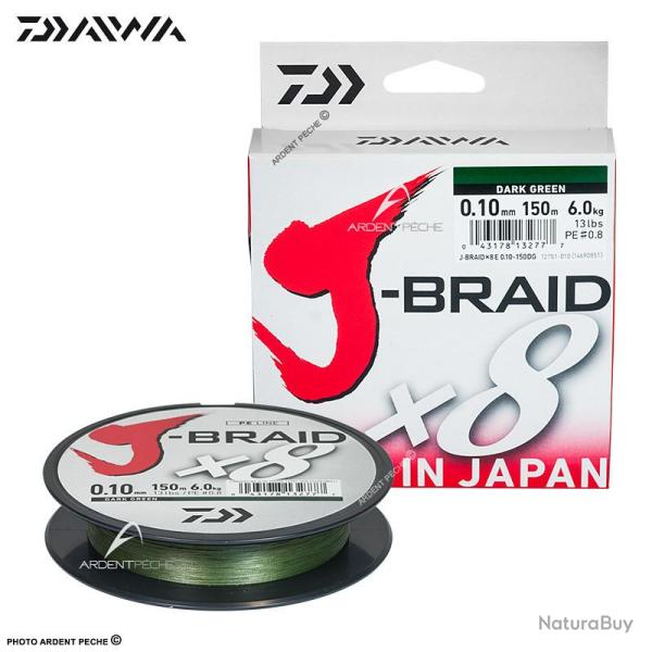 Tresse DAIWA J Braid X8 verte 150m � 0.24mm (PE3)
