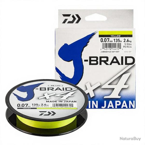 Tresse DAIWA J Braid X4 jaune 135m � 0.07mm (PE0.4)