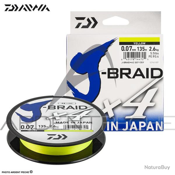 Tresse DAIWA J Braid X4 jaune 135m � 0.25mm (PE3)