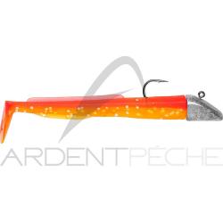 Leurre souple POWERLINE Sand eel mont&eacute; 10cm 25g Orange fluo/Jaune fluo paillet&eacute;