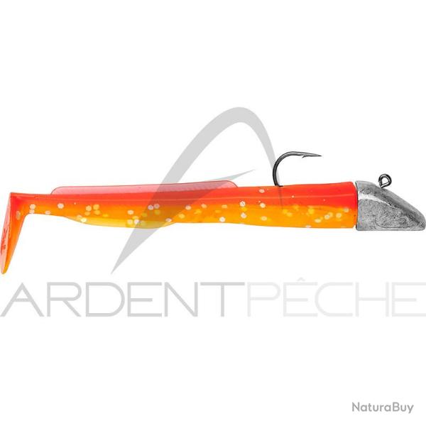 Leurre souple POWERLINE Sand eel mont� 10cm 25g Orange fluo/Jaune fluo paillet�