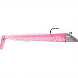 Leurre souple POWERLINE Sand eel mont&eacute; 10cm 25g Rose fluo/Ventre translucide paillet&eacute;