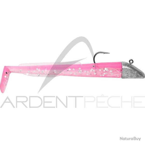 Leurre souple POWERLINE Sand eel mont� 10cm 25g Rose fluo/Ventre translucide paillet�