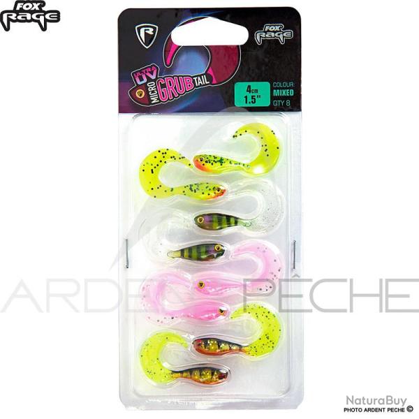 Leurre souple FOX RAGE Micro grub tail UV mixed colour pack 4cm