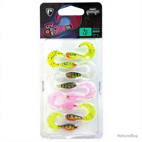 Leurre souple FOX RAGE Micro grub tail UV mixed colour pack 4cm