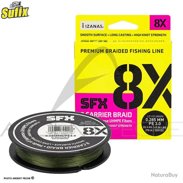 Tresse SUFIX SFX 8 Carrier braid Lo vis green 270m � 0.285mm