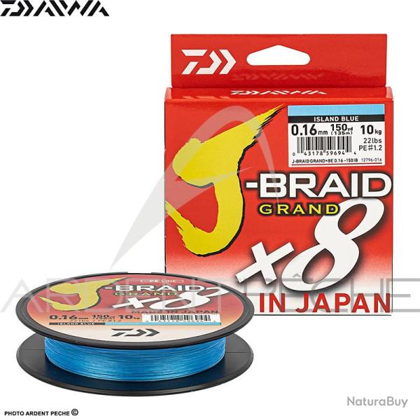 Tresse DAIWA J Braid Grand X8 Bleue 270m PE1 (� 0.13mm)