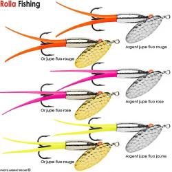 Cuiller ROLLA Silver bullet palette martel&eacute;e 8g Or jupe fluo jaune