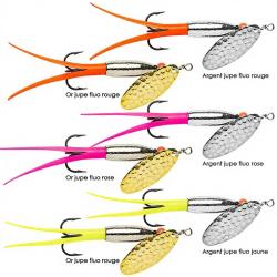 Cuiller ROLLA Silver bullet palette martel&eacute;e 16g Or jupe fluo jaune