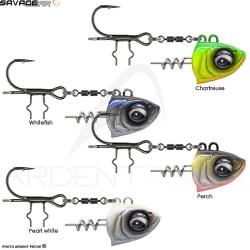 T&ecirc;te plomb&eacute;e SAVAGE GEAR Monster vertical Chartreuse 80g H1/0