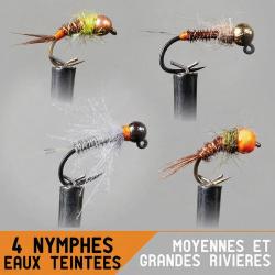 Montage nymphe GARBOLINO Moyennes et grandes rivi&egrave;res / eaux teint&eacute;es Set x4