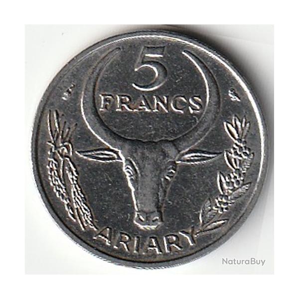 Pi�ce de Monnaie Madagascar 5 francs 1968