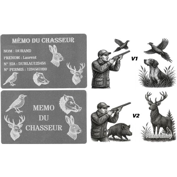 M�mo Chasseur Argent� en aluminium grav� au laser (Recto / Verso)