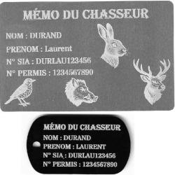 M&eacute;mo Chasseur Argent&eacute; + Port&eacute; cl&eacute; TAG militaire en aluminium grav&eacute; au laser (Recto)