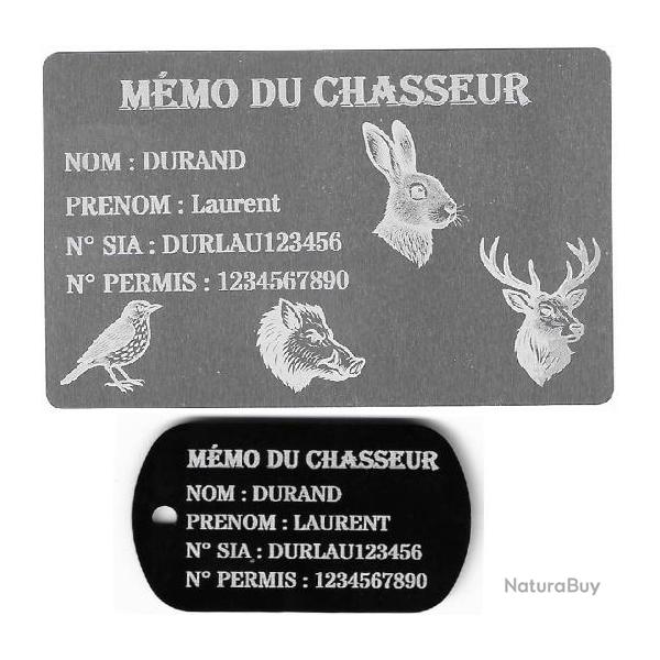 M�mo Chasseur Argent� + Port� cl� TAG militaire en aluminium grav� au laser (Recto)