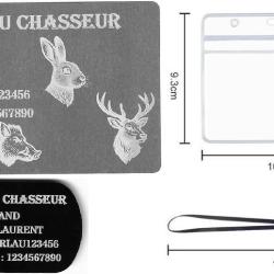 M&eacute;mo Chasseur Argent&eacute; + Port&eacute; cl&eacute; TAG militaire en aluminium grav&eacute; au laser (Recto) + Porte badge to