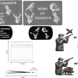M&eacute;mo Chasseur Argent&eacute; + Port&eacute; cl&eacute; TAG militaire en aluminium grav&eacute; au laser (R / V) + Porte badge to