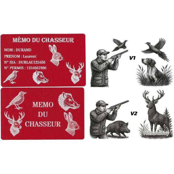 M�mo Chasseur rouge en aluminium grav� au laser (Recto / Verso)