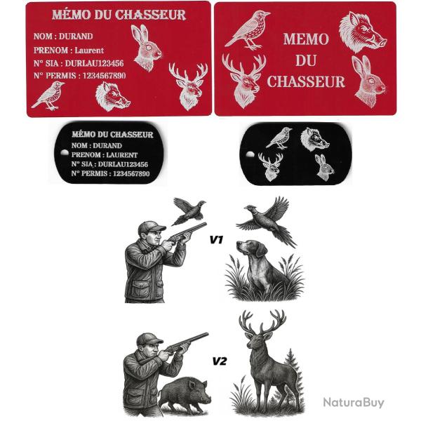 M�mo Chasseur rouge + Port� cl� TAG militaire en aluminium grav� au laser (Recto / Verso)