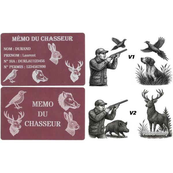 M�mo Chasseur rose en aluminium grav� au laser (Recto / Verso)