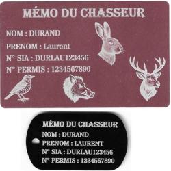 M&eacute;mo Chasseur rose + Port&eacute; cl&eacute; TAG militaire en aluminium grav&eacute; au laser (Recto)