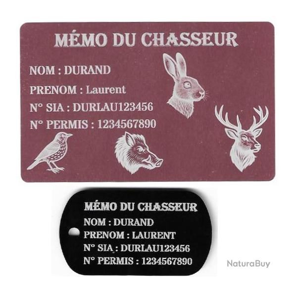 M�mo Chasseur rose + Port� cl� TAG militaire en aluminium grav� au laser (Recto)
