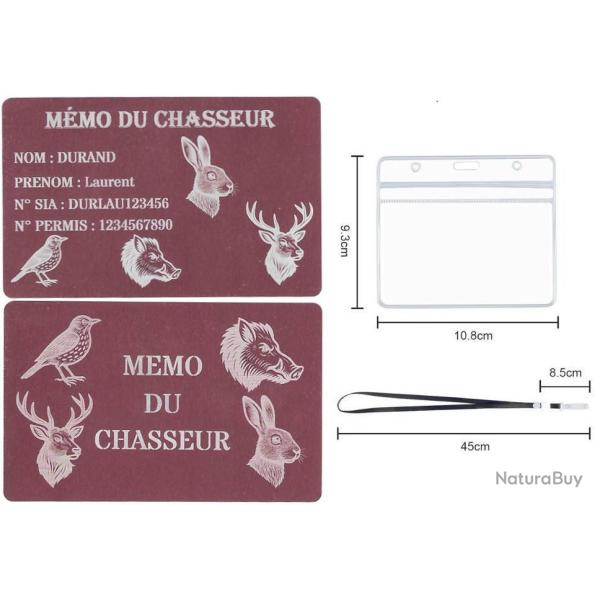 M�mo Chasseur rose + Port� cl� TAG militaire en aluminium grav� au laser (Recto) + Porte badge tour