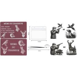 M&eacute;mo Chasseur rose en aluminium grav&eacute; au laser (Recto / Verso) + Porte badge tour de cou