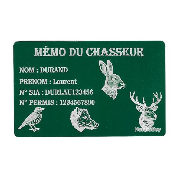 M�mo Chasseur vert en aluminium grav� au laser (Recto)