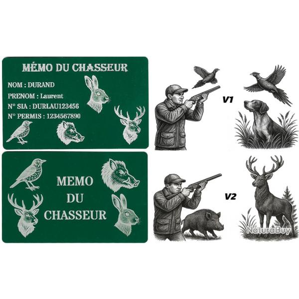 M�mo Chasseur vert en aluminium grav� au laser (Recto / Verso)