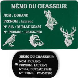 M&eacute;mo Chasseur vert + Port&eacute; cl&eacute; TAG militaire en aluminium grav&eacute; au laser (Recto)