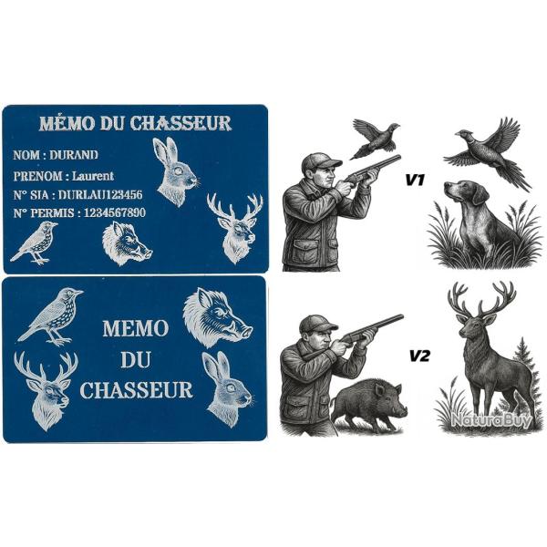 M�mo Chasseur bleu en aluminium grav� au laser (Recto / Verso)