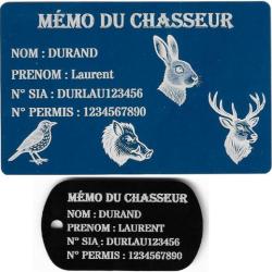 M&eacute;mo Chasseur bleu + Port&eacute; cl&eacute; TAG militaire en aluminium grav&eacute; au laser (Recto)