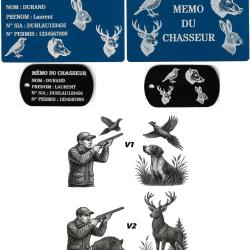 M&eacute;mo Chasseur bleu + Port&eacute; cl&eacute; TAG militaire en aluminium grav&eacute; au laser (Recto / Verso)