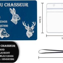M&eacute;mo Chasseur bleu + Port&eacute; cl&eacute; TAG militaire en aluminium grav&eacute; au laser (Recto) + Porte badge tour