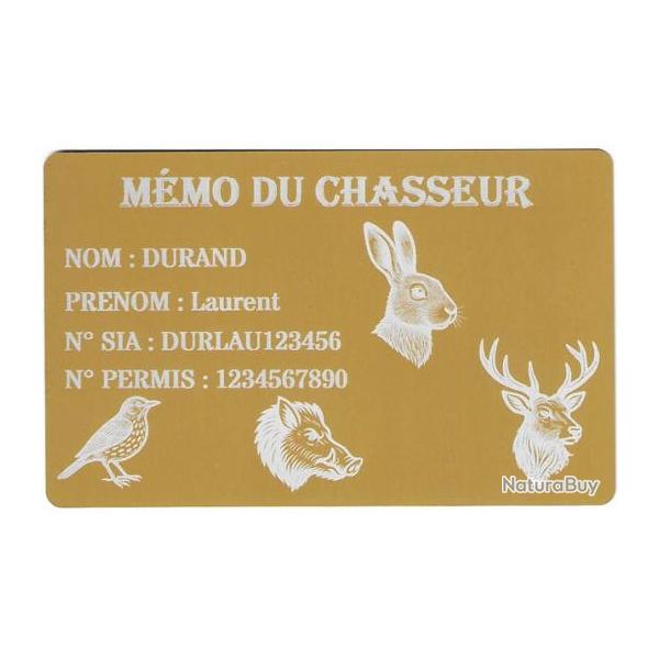 M�mo Chasseur dor� en aluminium grav� au laser (Recto)