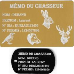 M&eacute;mo Chasseur dor&eacute; + Port&eacute; cl&eacute; TAG militaire en aluminium grav&eacute; au laser (Recto)