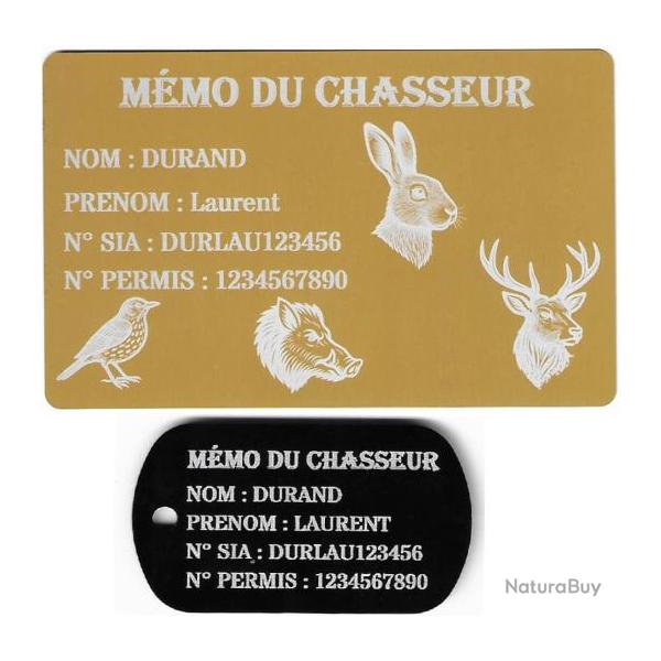 M�mo Chasseur dor� + Port� cl� TAG militaire en aluminium grav� au laser (Recto)