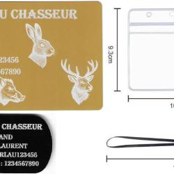 M&eacute;mo Chasseur dor&eacute; + Port&eacute; cl&eacute; TAG militaire en aluminium grav&eacute; au laser (Recto) + Porte badge tour