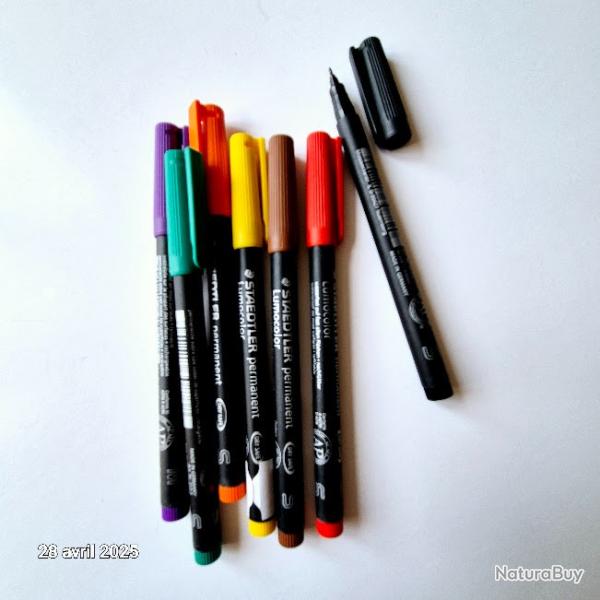 Lot de 7 feutres stylos universels neufs, encre permanente, Pointe M et S,  Staedtler