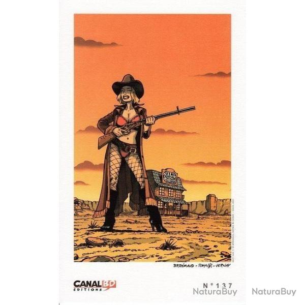 SUPERBE et tr�s rare Pin up par BRREMAUD   SEXY GUN winchester  en format de 18 cm/ 29 cm.