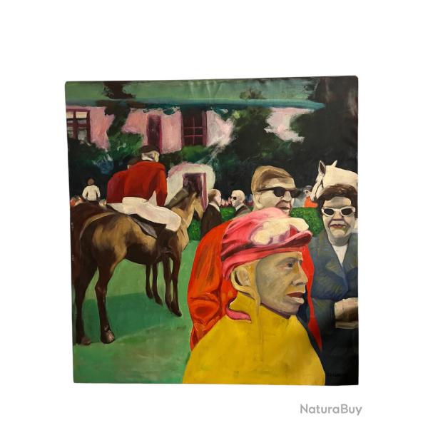 Jean bruneau huile sur toile le champ de courses