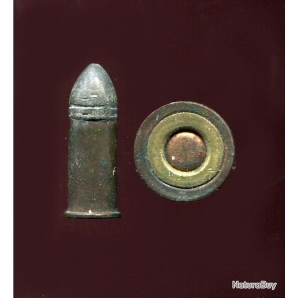 .340 Revolver Center Fire - RARE Calibre Anglais vers 1880 - tui cuivre - balle plomb 2 gorges