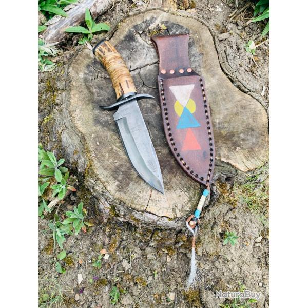 couteau bowie am�rindien d'artisan/ acier carbone 1095