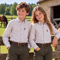 Chemise &agrave; carreaux  Tattersall pour enfant Marron Bleu