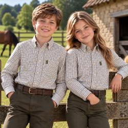 Chemise &agrave; carreaux  Tattersall pour enfant Marron Vert