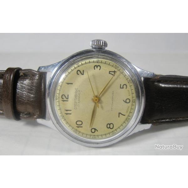 Montre-bracelet sovi�tique vintage de sport, d'arr�t de la trotteuse 17j 1 mchz Kirova USSR 1950's