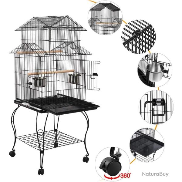 Grande Cage Oiseau sur Pied avec roulettes pour Perruche Perroquet